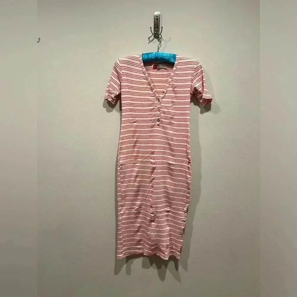 FREE PEOPLE FP BEACH LULU STRIPED HENLEY MIDI RIBBED V NECK DRESS / Size XS / - Picture 2 of 7
